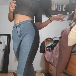 High waisted two-tone jeans
